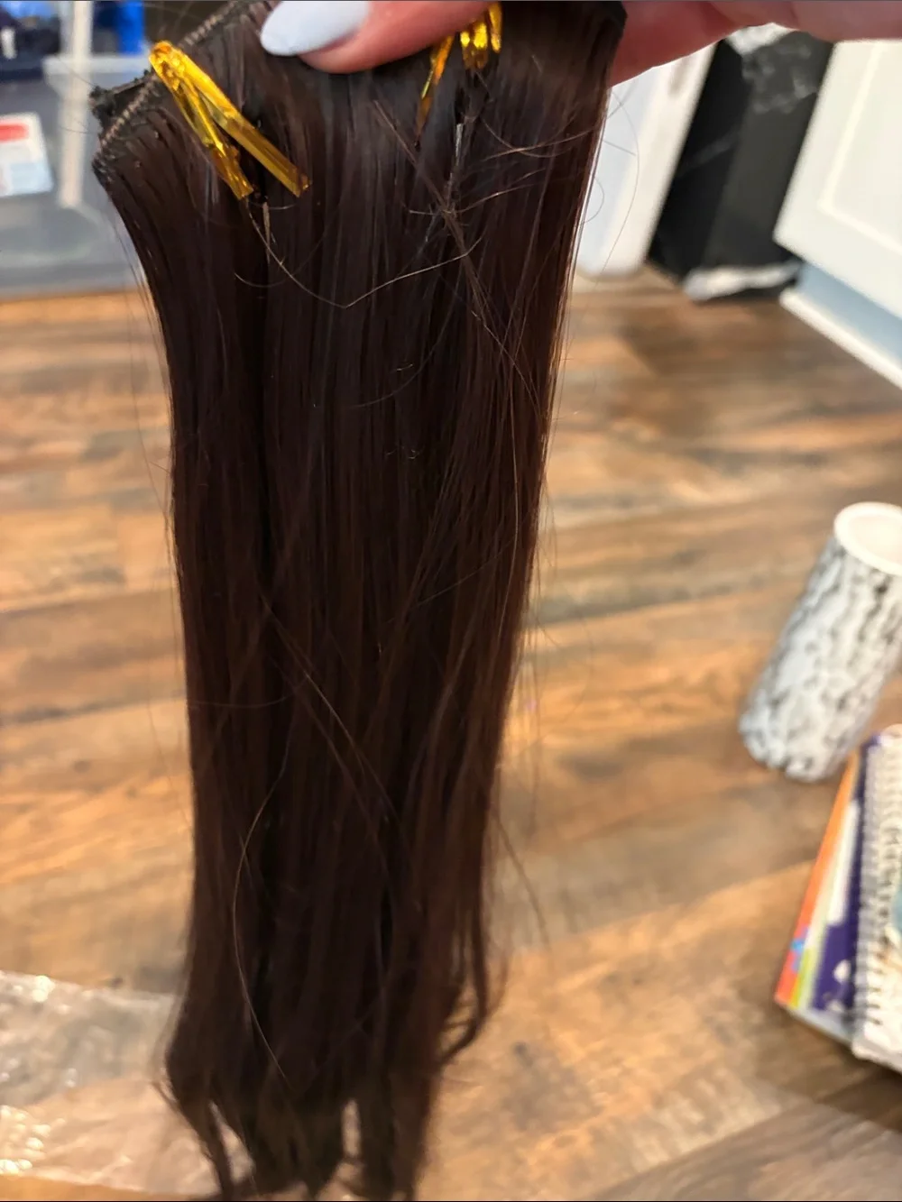 Chocolate Brown Long Hair Extension in Protective Sleeve. Clip in